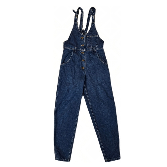 Lee Pants - Vintage Lee Womens Denim Bib Overalls Button Front Taper Leg Size 3 Made In USA